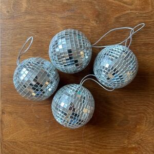 Glistening Silver Holiday Vintage Disco Ornaments - Set of 4